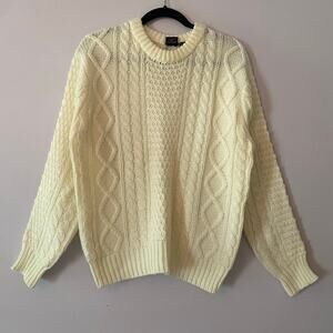 Jockey Sportswear Men's size Medium White Cream Cableknit Fishermen Sweater
